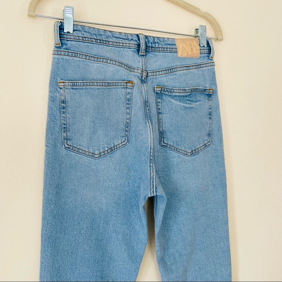 Zara high waisted blue front slits straight leg denim full length jeans - Picture 10 of 15